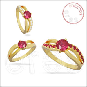 Bague en or jaune, rubis central