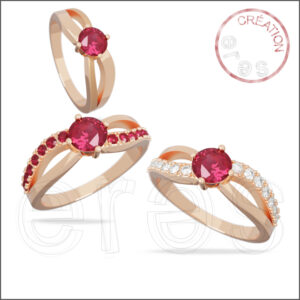 Bague en or rouge, rubis central